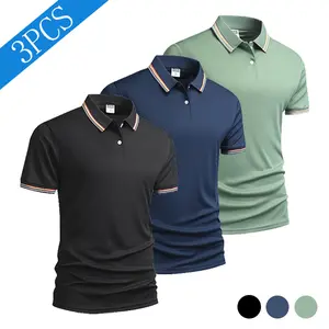 3-Pack Men’s Polo Shirts, Casual Short-Sleeve Golf Polo with Striped Collar, Quick-Dry Breathable Summer Tops for Everyday Wear, Business, Golf