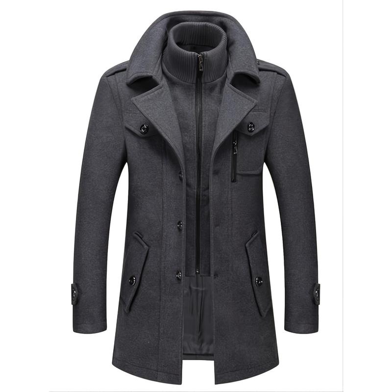Men's business woolen coat fashion double neck medium and long woolen coat, autumn and winter