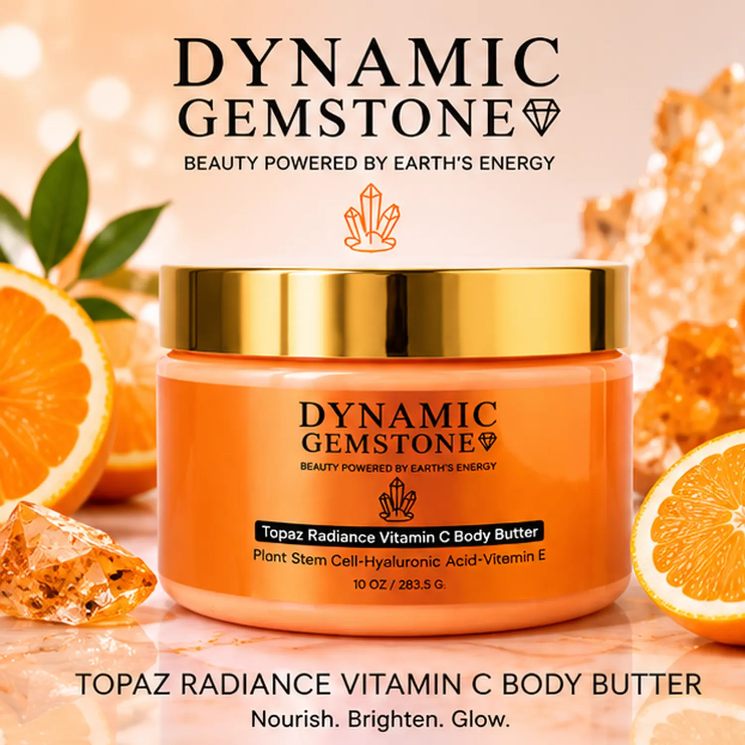 Dynamic Gemstone Topaz Radiance Vitamin C Body Butter – Plant Stem Cells, Hyaluronic Acid & Vitamin E | 10 oz