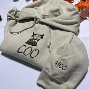 Highland Cow Coo Moo Embroidered Hoodie, Highland Cow Embroidered Sweatshirt, Cow Lover shirts