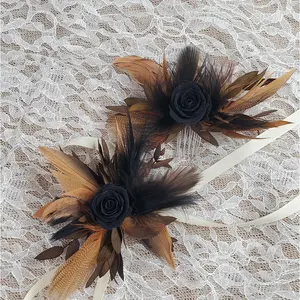 Preserved Rose Corsage, Hair Comb,  Boho Dried Flower Corsage, Black Rose, Wrist Corsage, Wedding Prom Wristlet