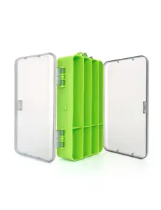 BLUEWING Double Tackle Storage Tray 7.09 * 3.94 * 1.57 in Dual Layered Fishing Accessory Organizer Transparent Lids, Adjustable Compartments Durable Waterproof Material,Green
