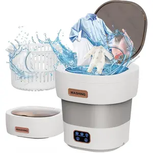 Compact Foldable Form 12L Upgraded Mini Washer with Spin Basket, 3 Modes, Spin Dehydration, Grey-White, for Travel, Dorm