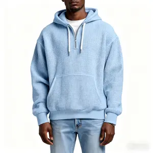 Men's 1/4 Zip Waffle Sweatshirt - Long Sleeve Solid Color Pullover with Pockets