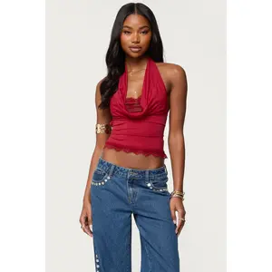 Layered Lacey Cowl Neck Halter Top