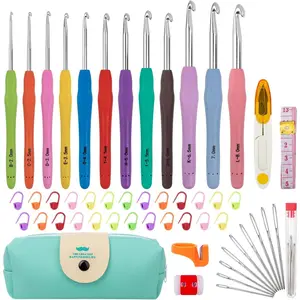 Crochet Hooks 12 Sizes Crochet Hook Set, 51 Pack Yarn Crochet Kit for Beginners, Knitting  with  Handles for  Hands, Crochet  Kit with Blue Case for Crocheters