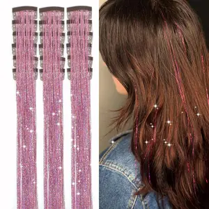 18 count Hair Tinsel Clip in Hair Tinsel Kit Glitter Tinsel Hair Extensions 20Inch Sparkling Fairy Hair Tinsel Shiny Hair Accessories for Women Girls  ()