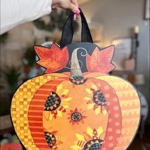 Autumn Primitive Sunflower Door Hanger with Vibrant Pumpkin Design and Fall Leaves for Seasonal Home Decor