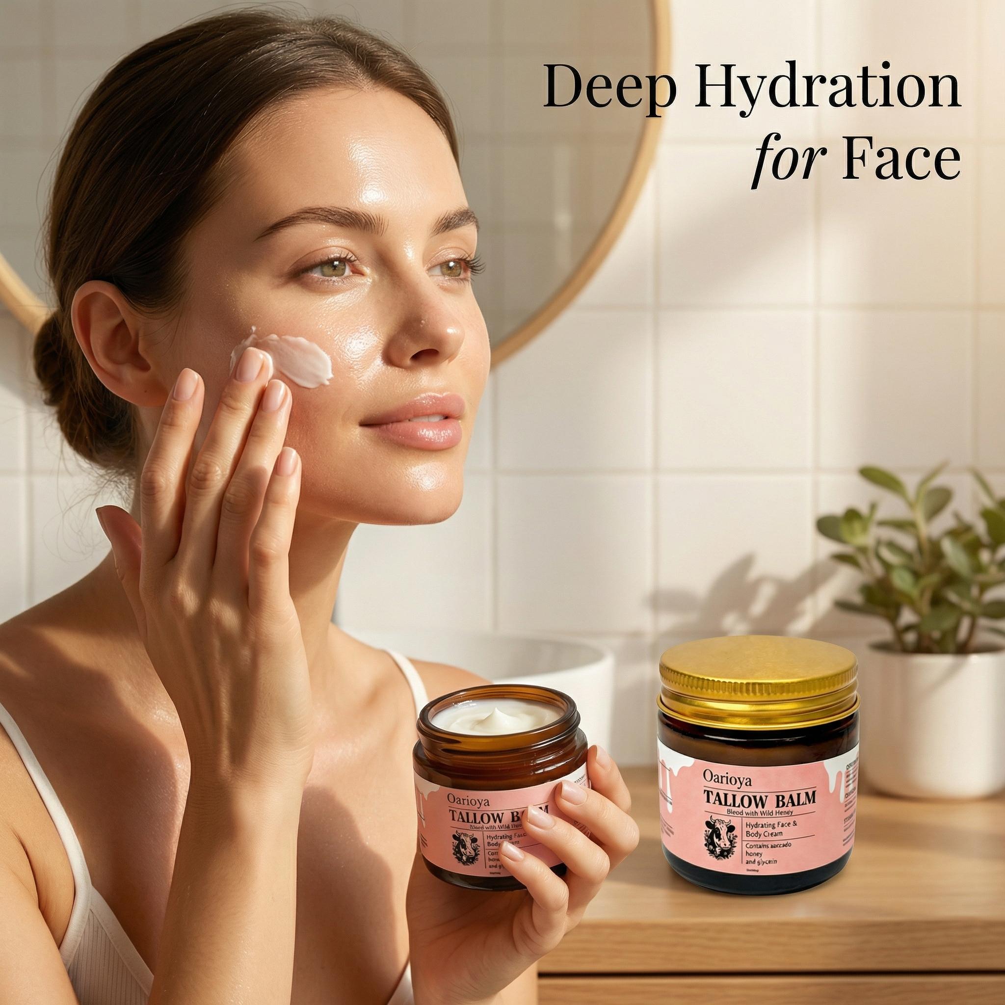 Oarioya Tallow Honey Balm, 1 Box Organic Grass-fed Beef Tallow Balm with Raw Honey,Skin Improvement Cream, Moisturizing Cream for Soft, Smooth Skin