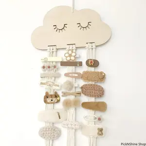 Solid Wood Cloud Jewelry Organizer Hairpin Bow Storage Holder Desktop Display Rack for Hair Accessories Clips Headbands Home Decor Tool