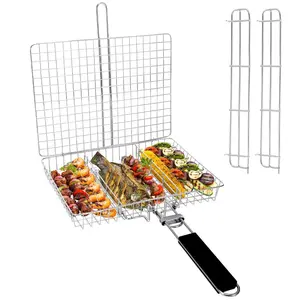 Stainless Steel Barbecue Basket, Durable Barbecue Basket with Detachable Compartments and Handle, Barbecue Grills Accessories for Outdoor Camping