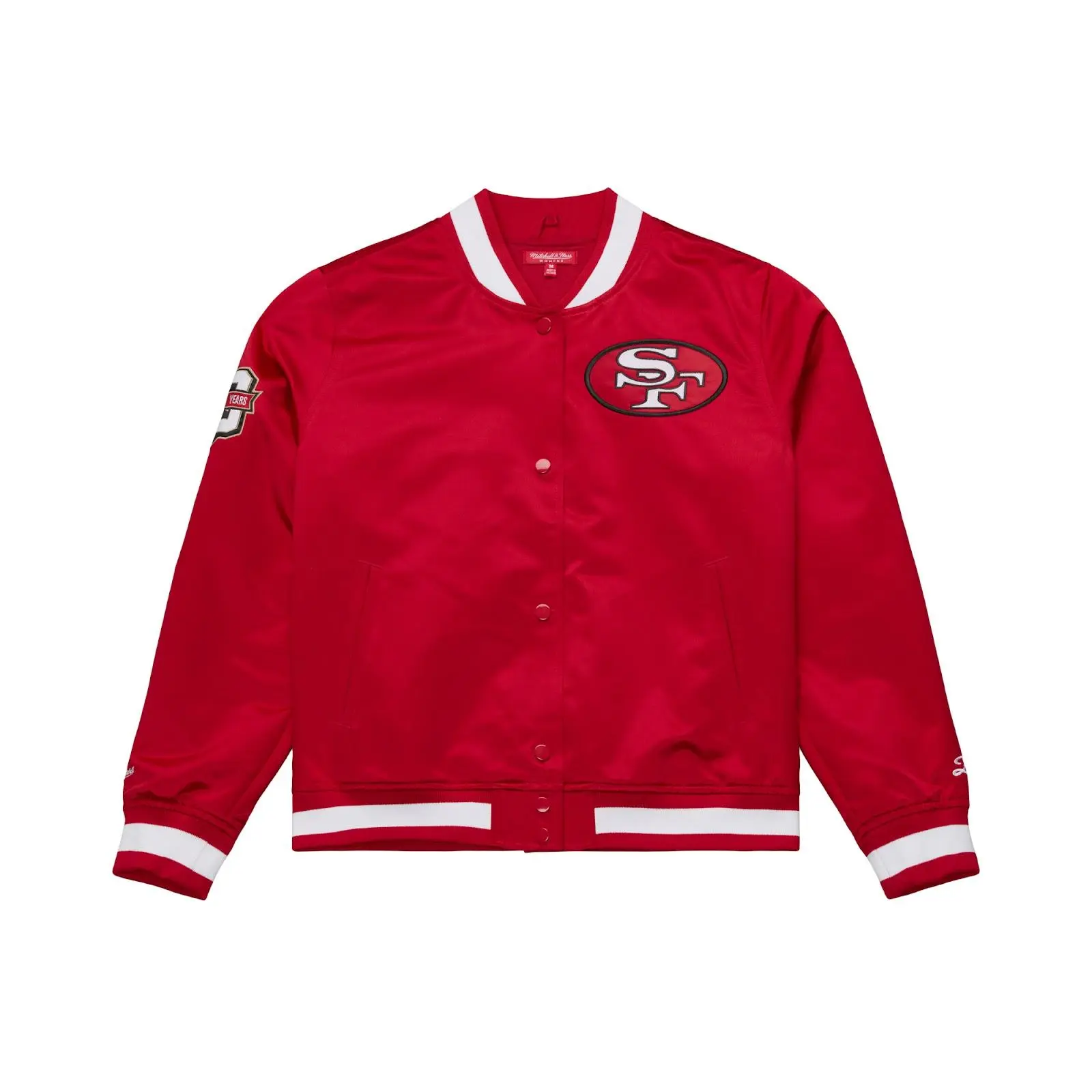 San Francisco 49ers Scarlet 80th Anniversary Satin Full-Snap Jacket NFL Throwback Outerwear Vintage Fan Gear Mitchell & Ness