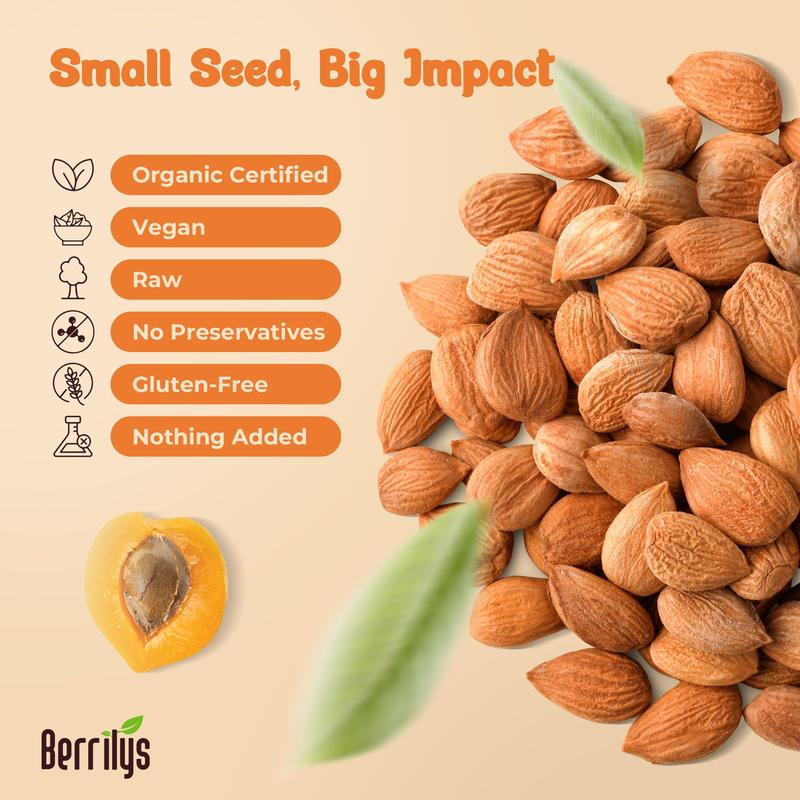 Berrilys Organic Bitter Apricot Kernels USDA Certified USDA Organic Free From Additives Sourced From Farmers Nutrient Dense Healthy Ingredient