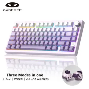 MageGee LIGHT75 Wireless Creamy Keyboard, Tri-Mode Bluetooth/2.4GHz/USB-C RGB Backlit, Gasket Hot Swappable Custom Gaming Keyboard for Win/Mac/PC, with Knob, Side Printed PBT Keycaps, Purple summerwins