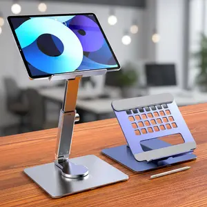 Aluminum Tablet Stand - 360° Rotating Adjustable Desk Holder for iPad & Tablets 4-14 Inch with Non-Slip Silicone Pads Portable & Space-Saving