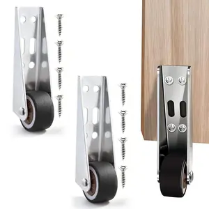 Vertical Track Roller Wheel, Heavy Duty 110LBS Sliding Door Bottom Guide, Anti-Wobble Door Stop, Nylon Wheel & Aluminum Bracket, Smooth Quiet Sliding, Easy to Install Replacement Parts for Barn Door, Interior Door, Wardrobe, Cabinet, Closet Organizer