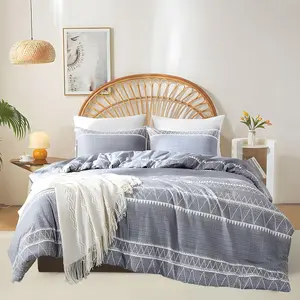 Twin XL Comforter Boho Grey Aztec Comforter Bohemian Farmhouse Geometric Aztec Boho Comforter with 2 Pillowcases Lightweight Triangle Stripe Aztec