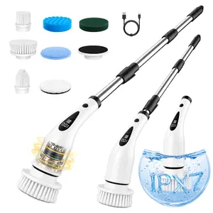 Cordless Electric Spin Scrubber - IPX7 Waterproof Wireless Power Cleaning Tool with 8 Rotating Brush Heads, USB Rechargeable, Adjustable Speed, Extendable Handle, Long Battery Life for Bathroom, Kitchen (SummerVibes), Cordless Handheld Scrubber