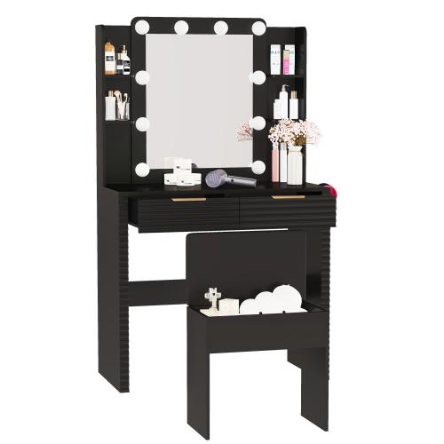 Bellemave Vanity Desk with Mirror & Light, Large Drawer Three Level Storage Dresser, 3 Lighting Modes Adjustable Brightness, Bedroom Dressing Table Bellemave Vanity Desk with Mirror & Light, Large Drawer Three Level Storage Dresser, 3 Lighting Modes Adjustable Brightness, Bedroom Dressing Table