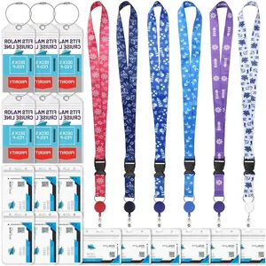 BY-376 6 Pack Lanyards with Ship Card Holders, Retractable Badge Reels with Waterproof Luggage Tags ID Holders for Cruise Essentials Accessories Key Cards