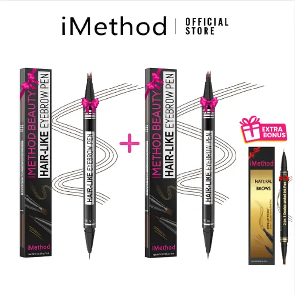 iMethod Microblading Eyebrow Pen - 2-Pack for Perfect Color Matching- Eyebrow Pencil Magical 2-in-1 Dual-Ended Eye Brow Pencils for Women with 4-Fork-Tip & Precise Brush-Tip