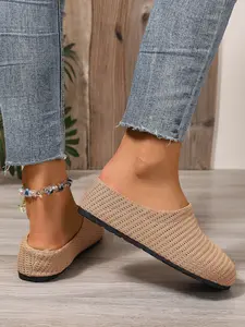 Women's Softwood Mid-Heel Elastic Slip-On Breathable Mules, All Season Casual PU Leather Slippers, Medium Width Large Size Footwear