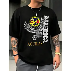Club América T-shirt Casual Style Color Black Sizes S-XXL Unisex Short Sleeve Mexican Independence Day Águilas Round Neck High Quality Print Breathable Comfortable