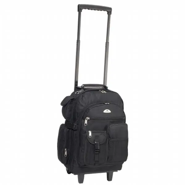 212 MAIN Everest 18.5 in. Deluxe Rolling Backpack - All-Black, Carry-All, Front Pocket, Functional, Large Versatile Backpack with Large Compartment, Multi-Pockets, All-Black Backpacks, Carry-All Backpacks