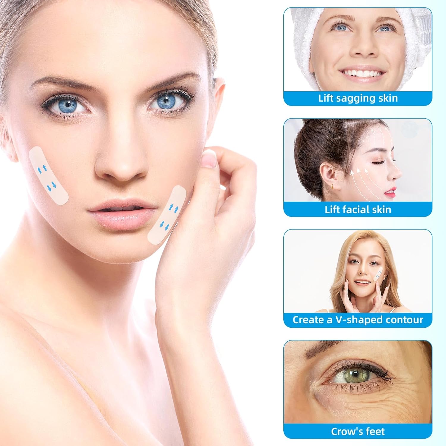 160pcs Face Bande Lifting Tape, Invisible Neck Lift Patches Firming Neck and Facial Contour Facelift Tape Waterproof Adhesive Tightening Strips Visage for Double Chin, Jowls, Eyes & Sagging Skin