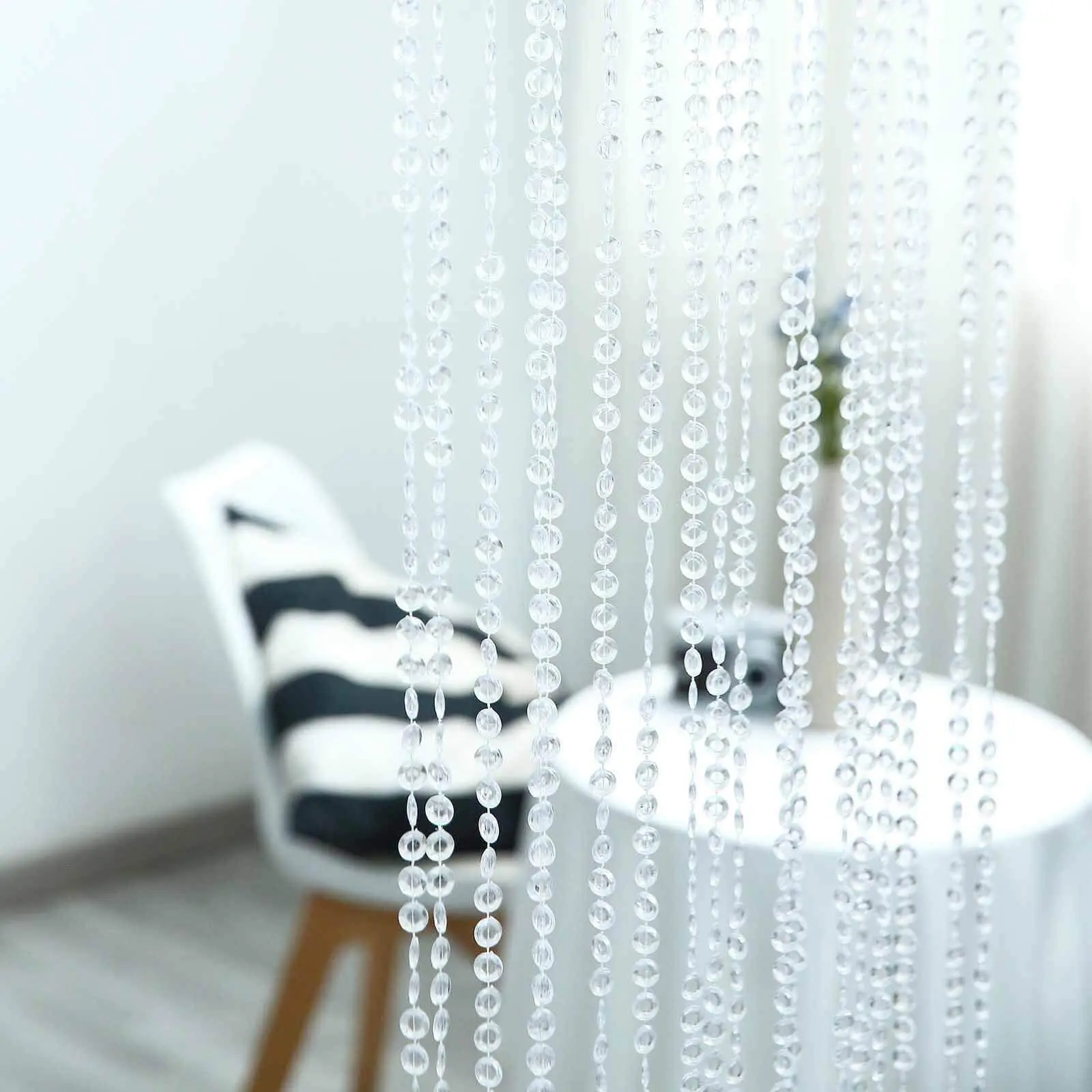 12ft Crystal Diamond Beaded Home Decoration Curtain, Including Plastic Rod and Adjustable Hooks