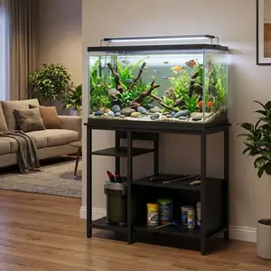 Garvee - Stand for 40 to 50 Gallon Fish Tanks with Power Outlets, Durable Metal and Wood Aquarium Stand with 4-Level Open Storage Shelves and Sturdy Legs