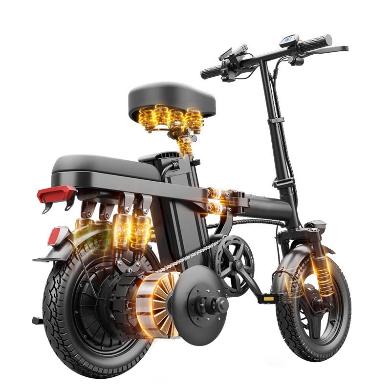 Electric Folding Bicycle 500W Motor 14-Inch Tires 48V 15Ah Battery 30-Mile Range Certified Shock Absorption Smart Urban Bike 1000W Peak Power 100KM Range Foldable with 16-Level Shock Absorption System Commuter Ebike Suspension Ebike - Brakes