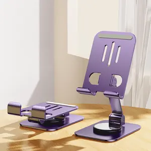 Universal Metal Cell Phone Stand Purple Multi-Angle Adjustable 360° Rotation Non-Slip Foldable Holder Compatible with iPhone 17 Pro Max & All Smartphones Portable Desktop Mount Foldable Holder for Home Office