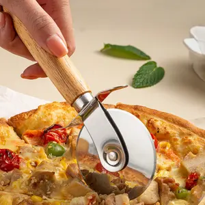 Stainless Steel Pizza Cutter Wheel Knife with Wooden Handle, Single Roller Pastry Lattice Blade, Baking Tool for Home Kitchen Use