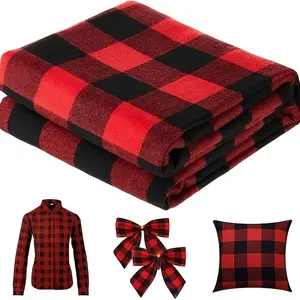 1pc red and black Christmas checkered fabric, checkered quilted fabric, tied and sewn, family farmhouse style, party, holiday decoration