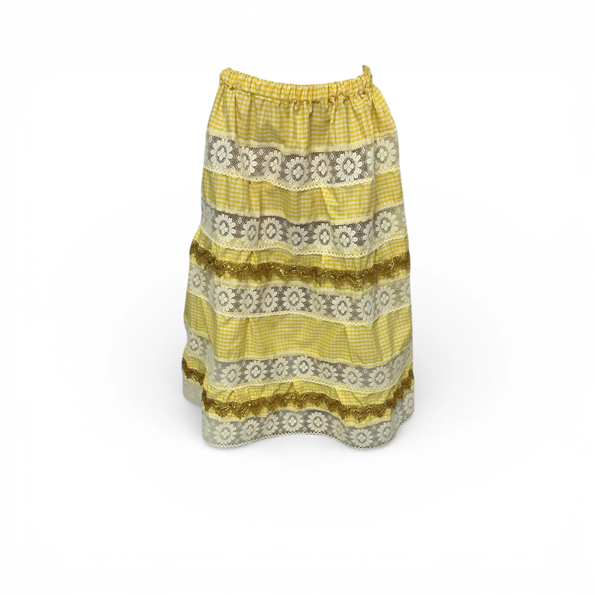 Oshun Lady's Fitted Embroidered Yellow Orisha Skirt - Elastic Bottom Piece for Santeria Oshun & Obatala Altar Use