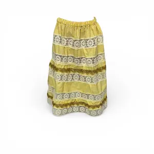 Falda Salla Amarilla Bordada de Oshun - Obatala Madre y Padre Elastic Orisha Yellow Ochun & Obatala Embroidered Skirt Santeria Orisha Altar Skirt