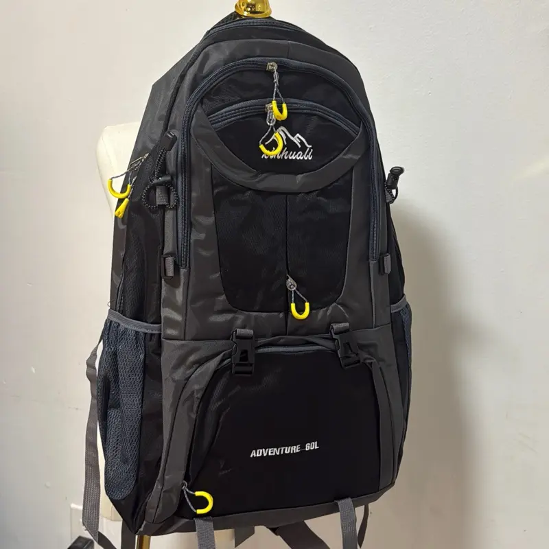 Adventure 60l Bag - Black Backpack with Yellow Accents and Multiple Pockets for Travel and Outdoor Activities
