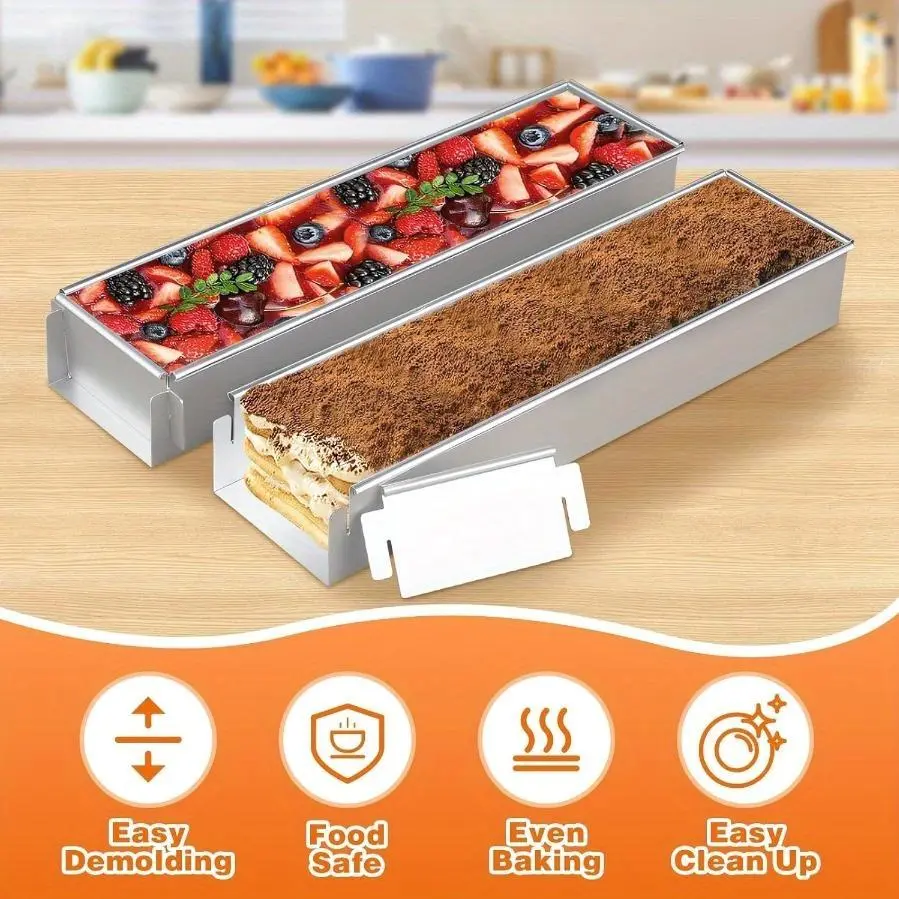 3pcs/ 1pc, detachable side cover rectangular cake mold, oven cake tray, tiramisu cheese chiffon cake, non-stick aluminum  cake tray, reusable, easy to clean Tin