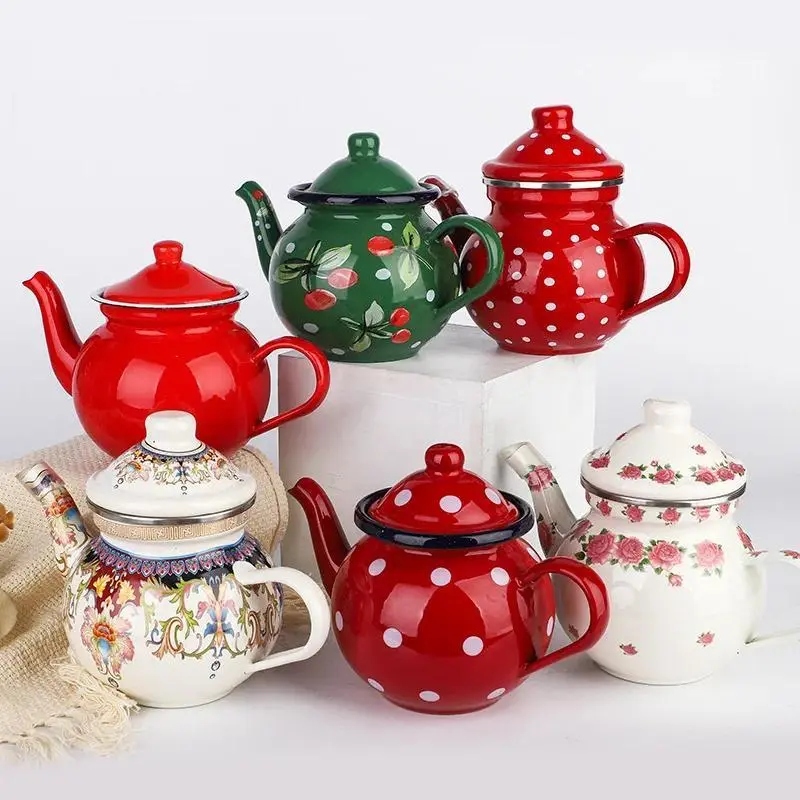 Enamel Coffee Pot - Multi-Functional Home Kitchen Supply for Dining Serving and Teapot Use, Teacup Compatible