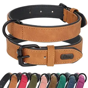 Collar - Large Dog Collar Soft Padded Dog Collars Durable Real Leather Pet Necklace Collar for Big Dogs Rottweiler Labrador Pitbull pet accessory cribbing pet collar chain