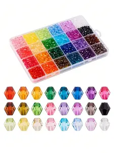 3000pcs Acrylic Beads Box, Dual Cone Shape, Various Colors, 6x5.5mm Size, 1-2mm Hole Diameter, Jewelry Making Kit for Bracelets and Necklaces