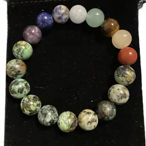 Turquoise Harmony 7 Chakra Gemstone Bracelet with African Turquoise for Transformation & Protection Featuring Red Jasper Yellow Tiger Eye Orange Aventurine Green Aventurine Sodalite Lapis Lazuli and Amethyst