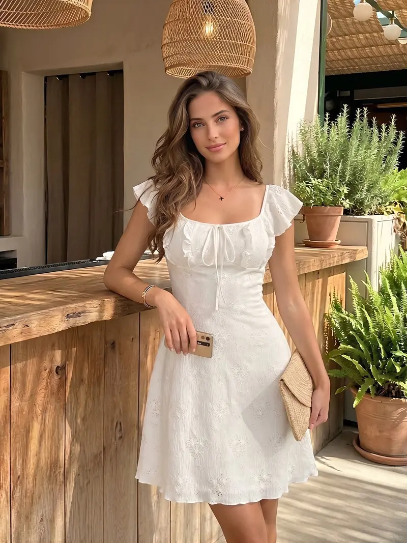 flowy short white dress cute Color:Azalea Pink EB Denim Webster Mini most popular bridesmaid dress Short sleeve and everyday wear
