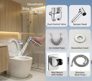 Handheld Bidet Sprayer for Toilet, Adjustable Pressure, Stainless Steel Sprayer with Hose & Holder, Brushed Nickel – Feminine Wash & Cloth Diaper Sprayer