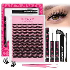 PROLASHBEAUTY Lash Clusters Kit 3D Volume Lash Clusters 144Pcs Eyelash Clusters DIY Lash Extension Kit with Lash Bond and Seal Lash Remover Applicator (Sunrise,8-18mix)