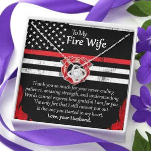 Wife Necklace, To My Fire Wife Necklace From Fireman Husband, Firefighters Wife Gift, Thin Red Line