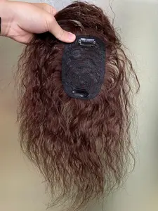 Human Hair Topper 8x12cm Rose Base, Loose Curly Clip-In Hairpiece for Women, Cover Thin Hair, Short Wigs, No Ca Prop 65 Re