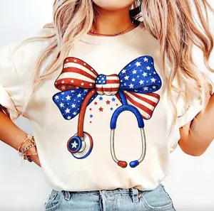 4th of July Nurse T-Shirt, Patriotic Nurse Bow Tee, American Flag Stethoscope Tee, Red White Blue Medical Hoodie, USA Nurse Gifts, Nursing Tee For Her