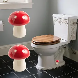Set of 2 Cute Mushroom Ceramic Decorative Toilet Bolt Covers, Screw Caps for Bottom of Toilet Bowl Floor, Bathroom Decor (Red)
